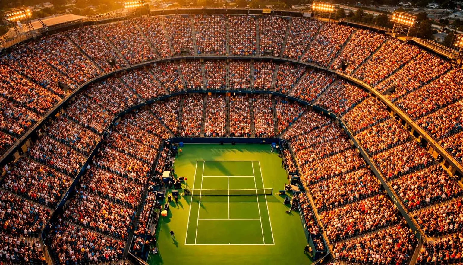 Vue aérienne d'un court de tennis pendant un tournoi majeur