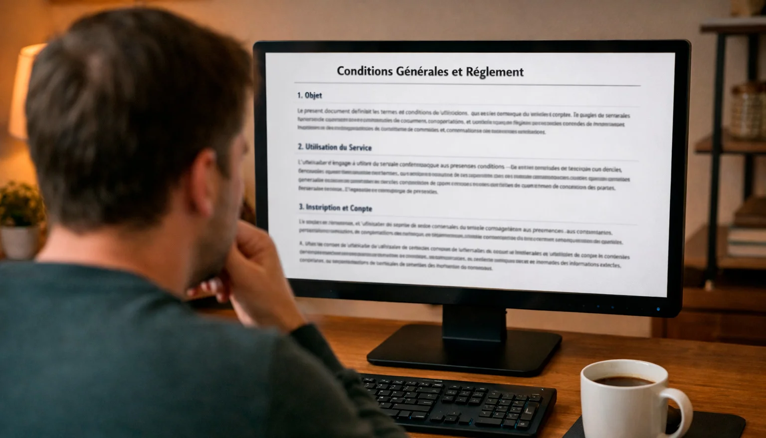 Personne consultant les conditions générales sur un écran d'ordinateur