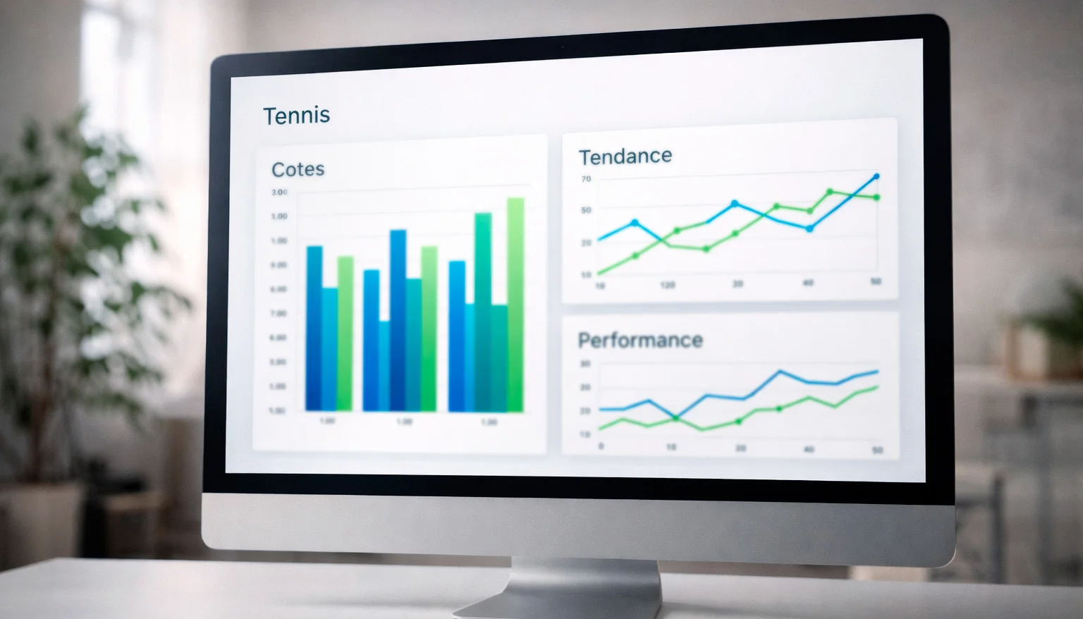 Écran d'ordinateur affichant des statistiques sportives avec graphiques