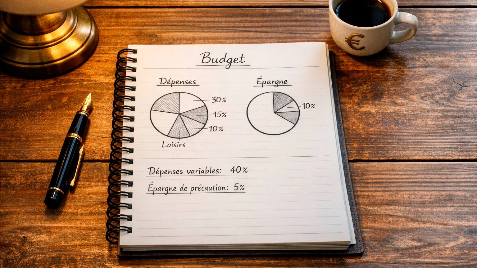 Bloc-notes avec planification budgétaire et symboles euro