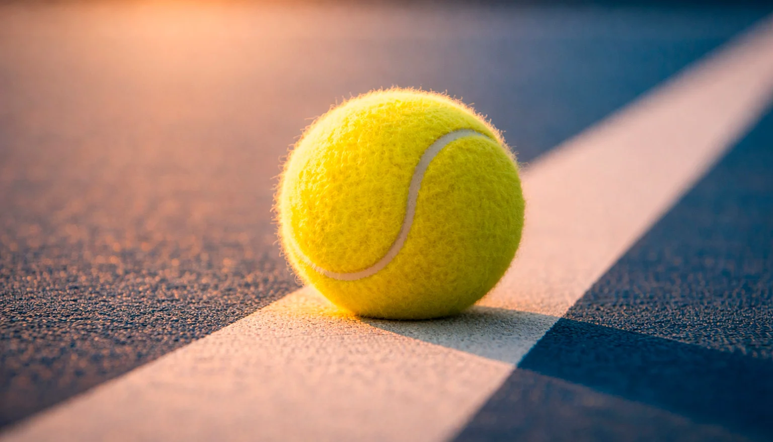 Vue rapprochée d'une balle de tennis sur la ligne d'un court