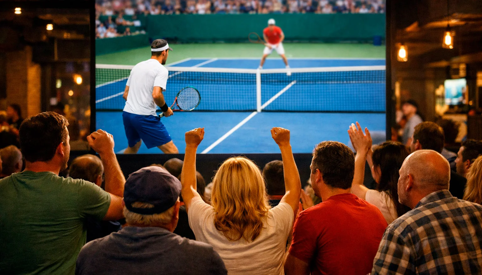 Match de tennis nocturne sous les projecteurs d'un stade