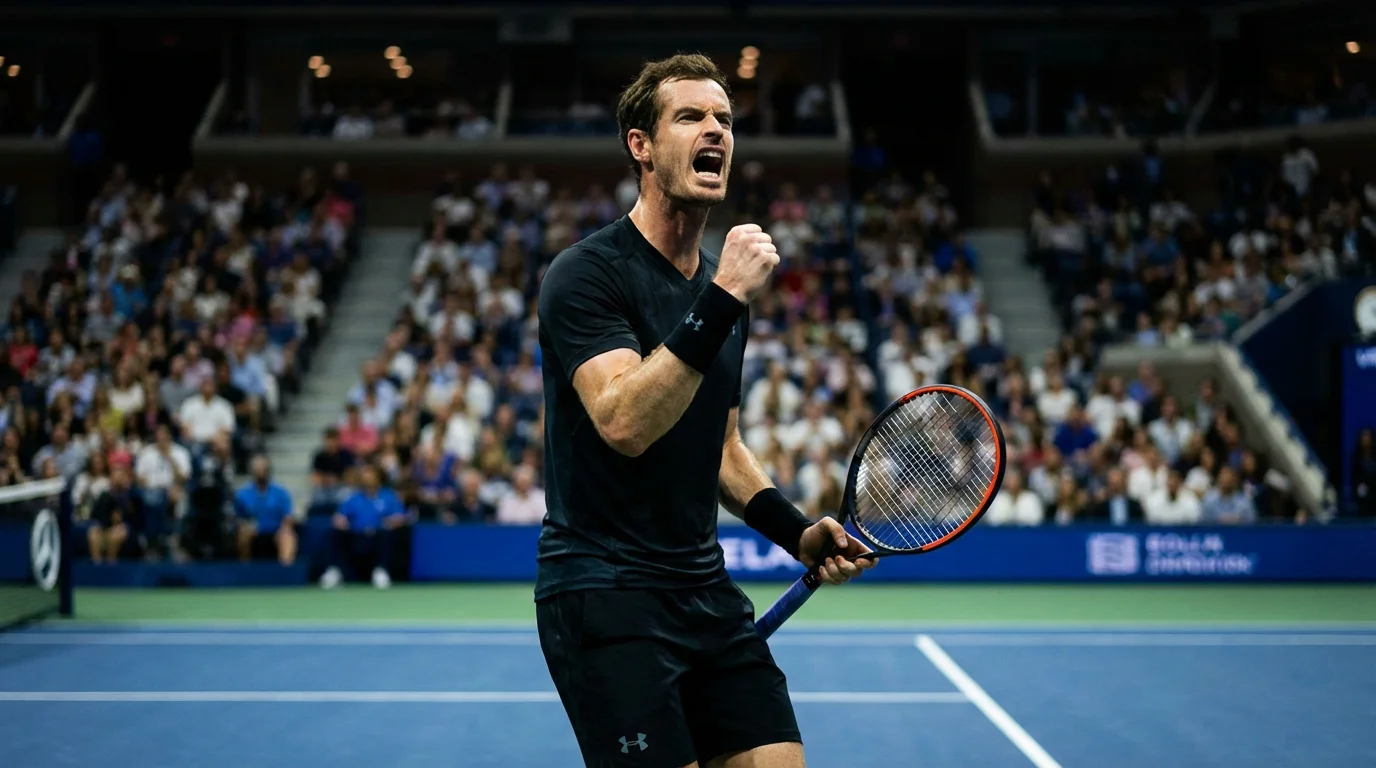 Joueur de tennis serrant le poing après un point gagné lors d'un retournement de match