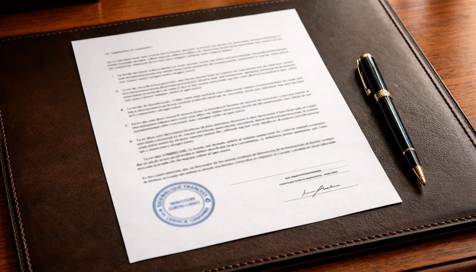 Document officiel avec règlement et tampon de validation